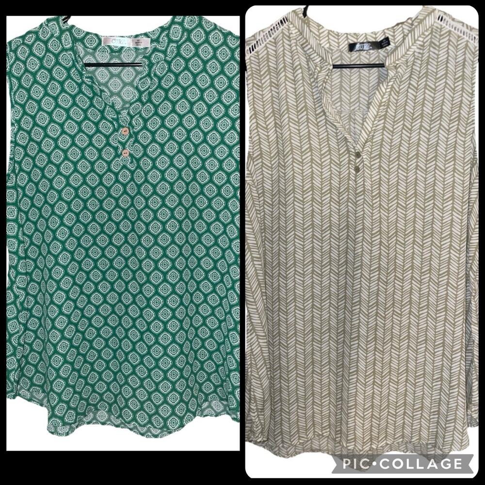 Lot Of 2 Women’s Plus Size Sleeveless Summer Blouses By Cure Sz 2XL Lightweight